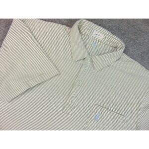 johnnie-O Shirt Mens 2XL Green White Stripe Polo  West Coast Prep Pocket Golf